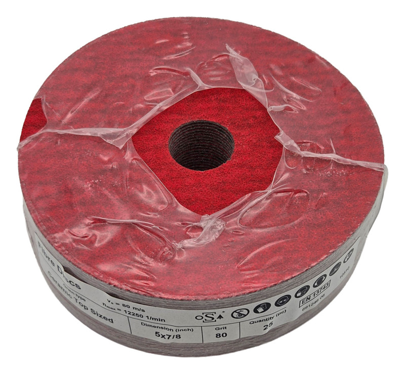 Disco de fibra cerámica DynaCut de 5" (127 mm) de diámetro x 7/8" de espesor, grano 80